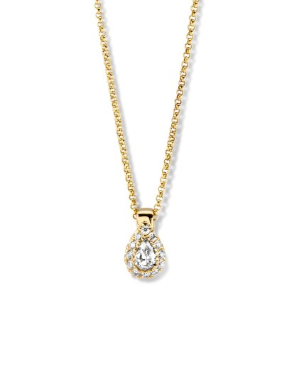 Geelgouden collier met peer hanger diamant