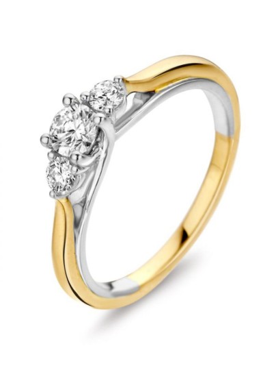 Gouden driesteens ring 0.50 crt.