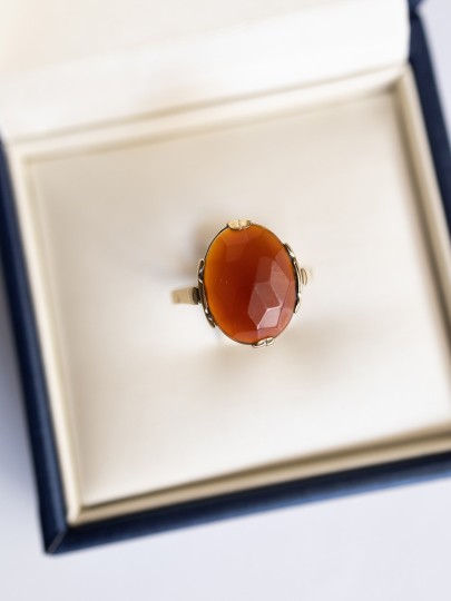 Vintage Geelgouden Ring Carneool