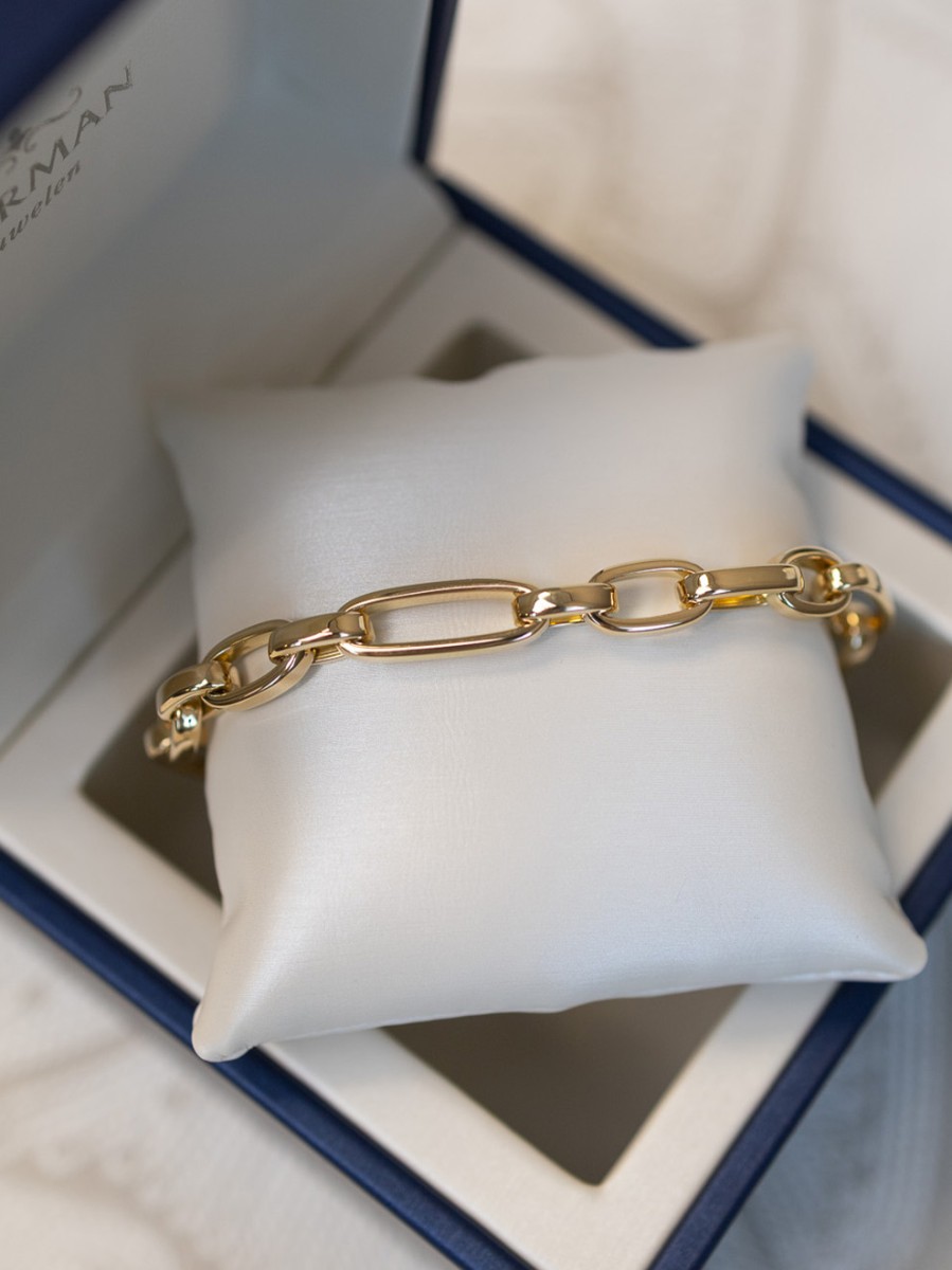 Schakelarmband vlak 18 karaat geelgoud