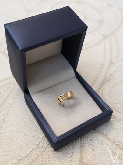 Vintage 14k gouden herenring met rosé-, wit- en geelgouden accenten