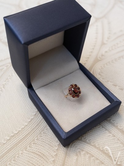 Vintage14k ring roségoud/geelgoud met granaat