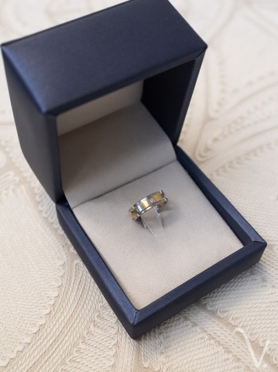 Vintage 18k geelgouden ring met palladium en briljant