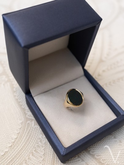 Vintage 14k geelgouden zegelring voor heren met Jaspis