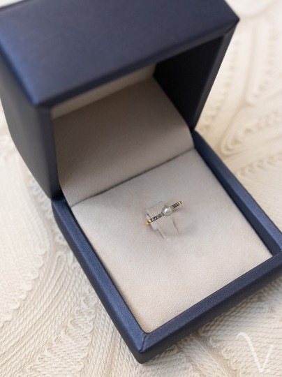 Vintage 14k geelgouden ring met parel en briljant