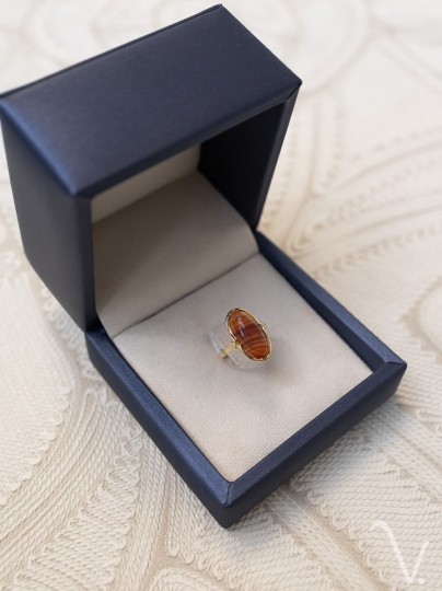 Vintage ring geelgoud met oranje agaat