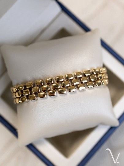 Vintage armband geelgoud/ witgoud met massieve blokjesschakel