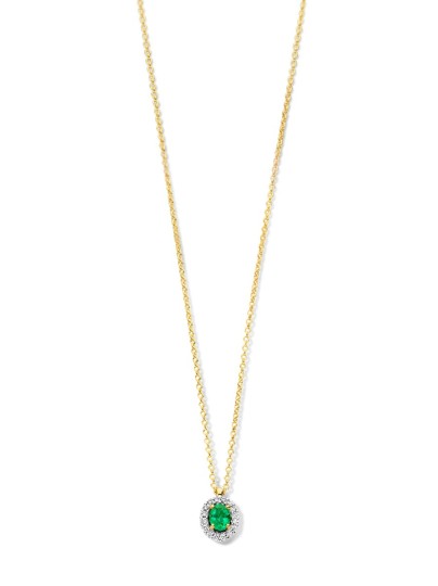 Bicolor collier met smaragd en diamant 0,06crt.