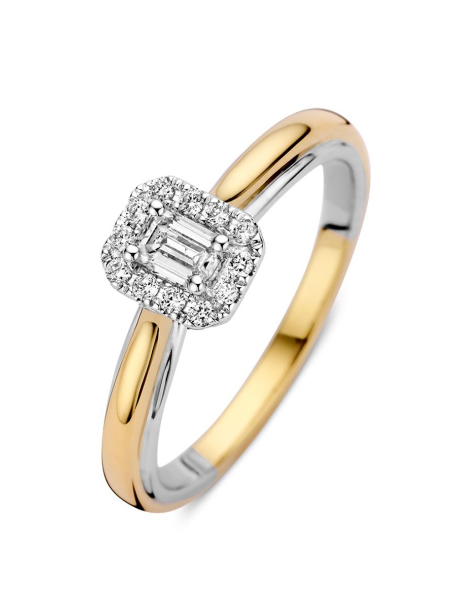 Bicolor entourage ring met emerald diamant Bicolor entourage ring met emerald diamant