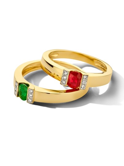 Bicolor ring met robijn en diamant 0,05crt.