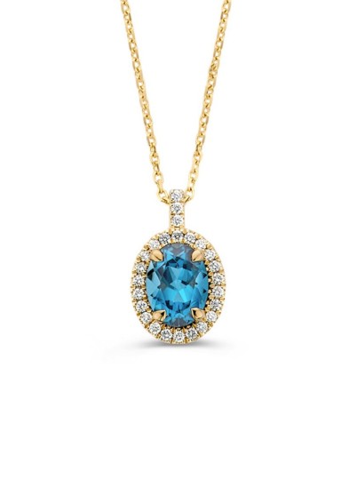 Collier geelgoud london blue topaas + briljant