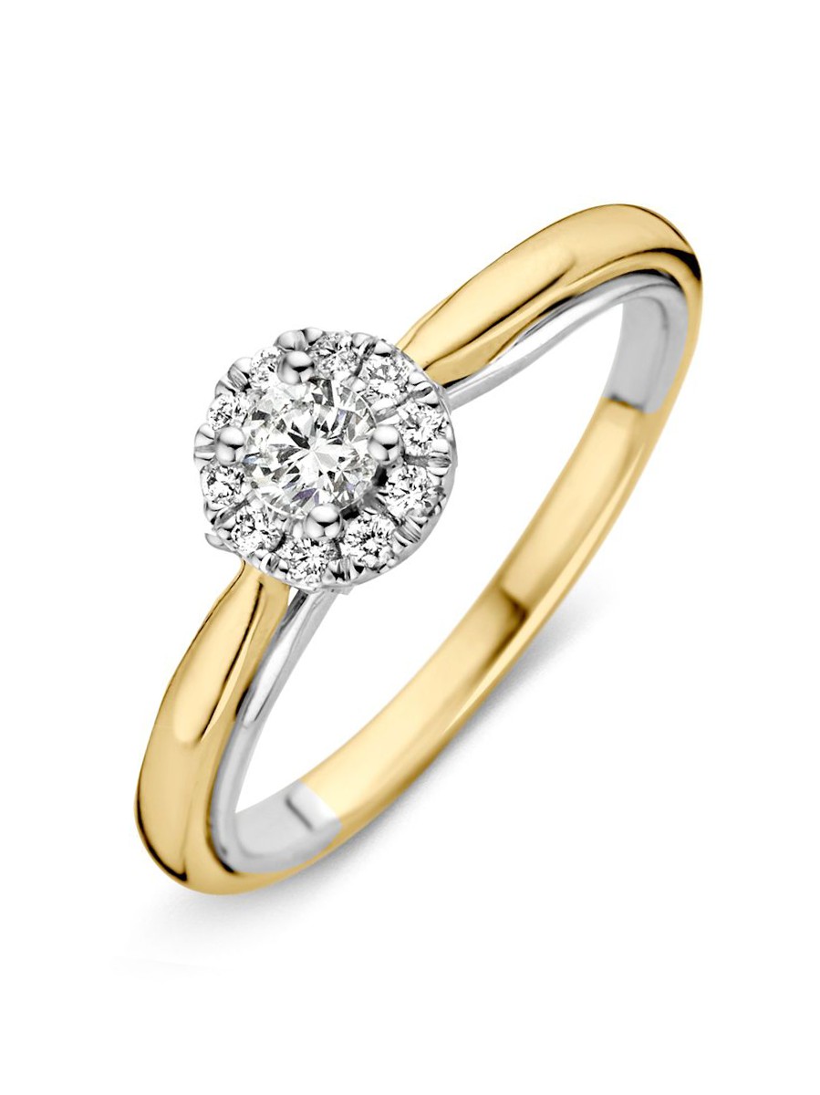 Bicolor entourage ring met diamant 0,33crt. Bicolor entourage ring met diamant 0,33crt.