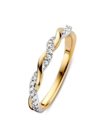 Gedraaide bicolor ring met diamant 0,19crt.
