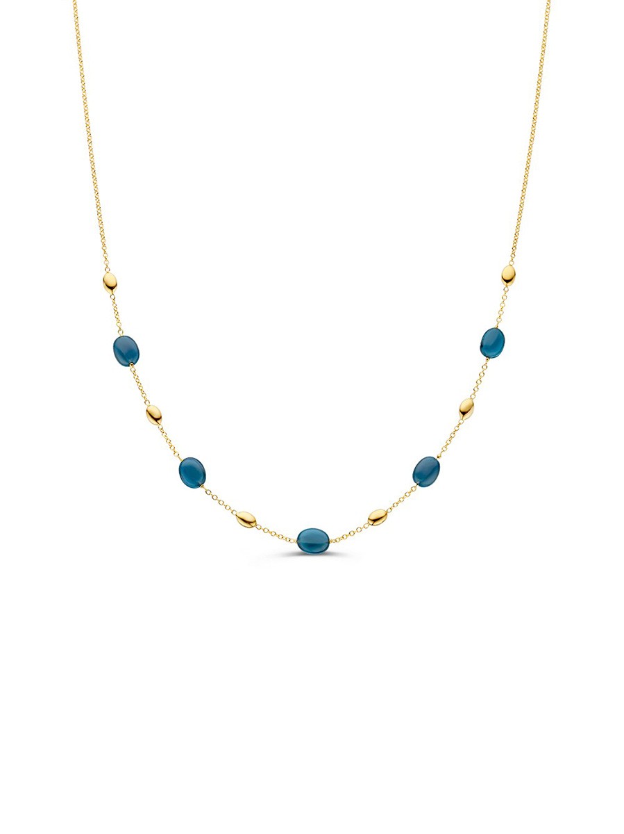 Geelgouden collier met london blue topaas
