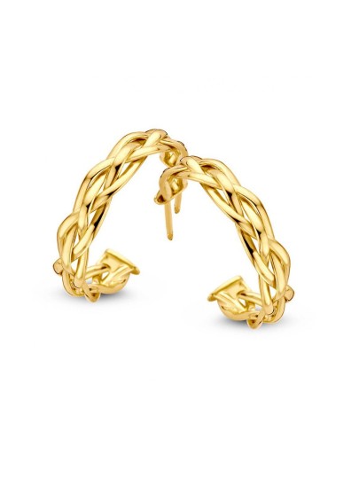 Geelgouden creolen met vlechtpatroon 20mm