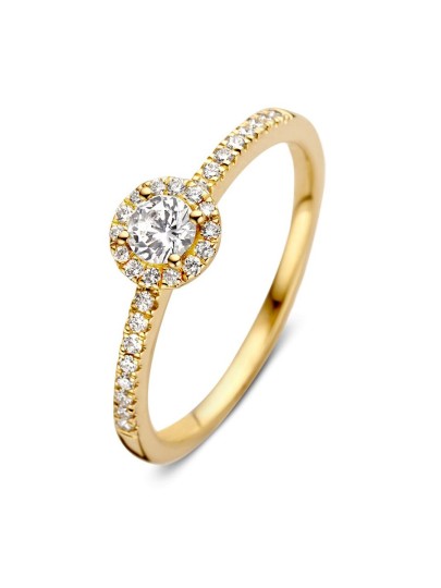 Geelgouden entourage ring met briljant 0.45crt.