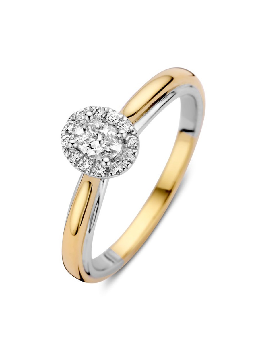Bicolor entourage ring met ovale diamant Bicolor entourage ring met ovale diamant