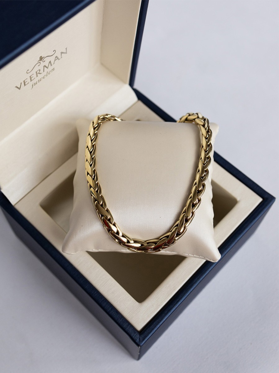 Geelgouden vintage collier gevlochten Geelgouden vintage collier gevlochten