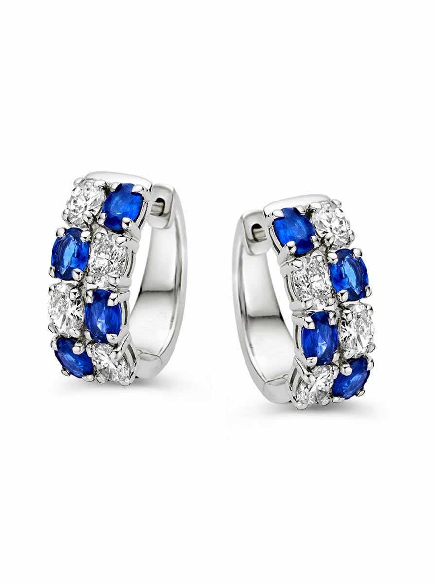 Witgouden creolen met saffier en diamant 1,20crt