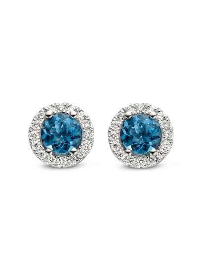 Witgouden oorstekers met london blue topaas en briljant 0,35crt.