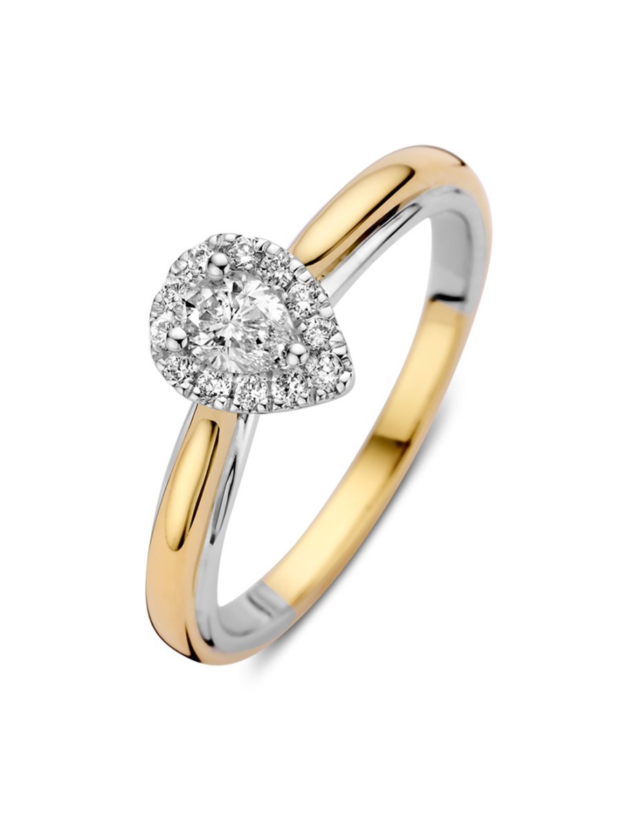 Bicolor entourage ring met peer diamant Bicolor entourage ring met peer diamant