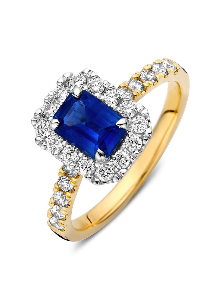 Bicolor entourage ring saffier + diamant Bicolor entourage ring saffier + diamant