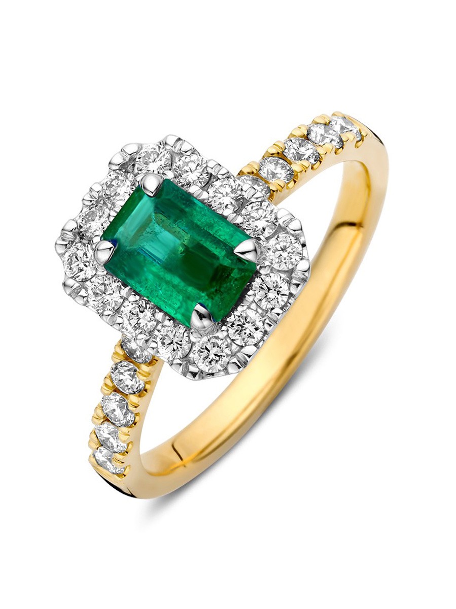 Bicolor entourage ring smaragd + diamant Bicolor entourage ring smaragd + diamant