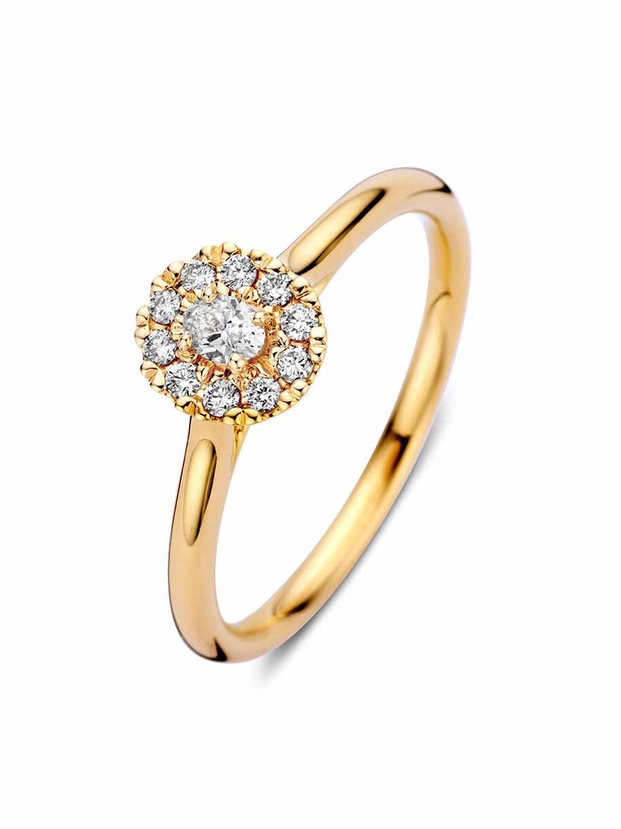 Geelgouden entourage ring met briljant 0,21crt. Geelgouden entourage ring met briljant 0,21crt.