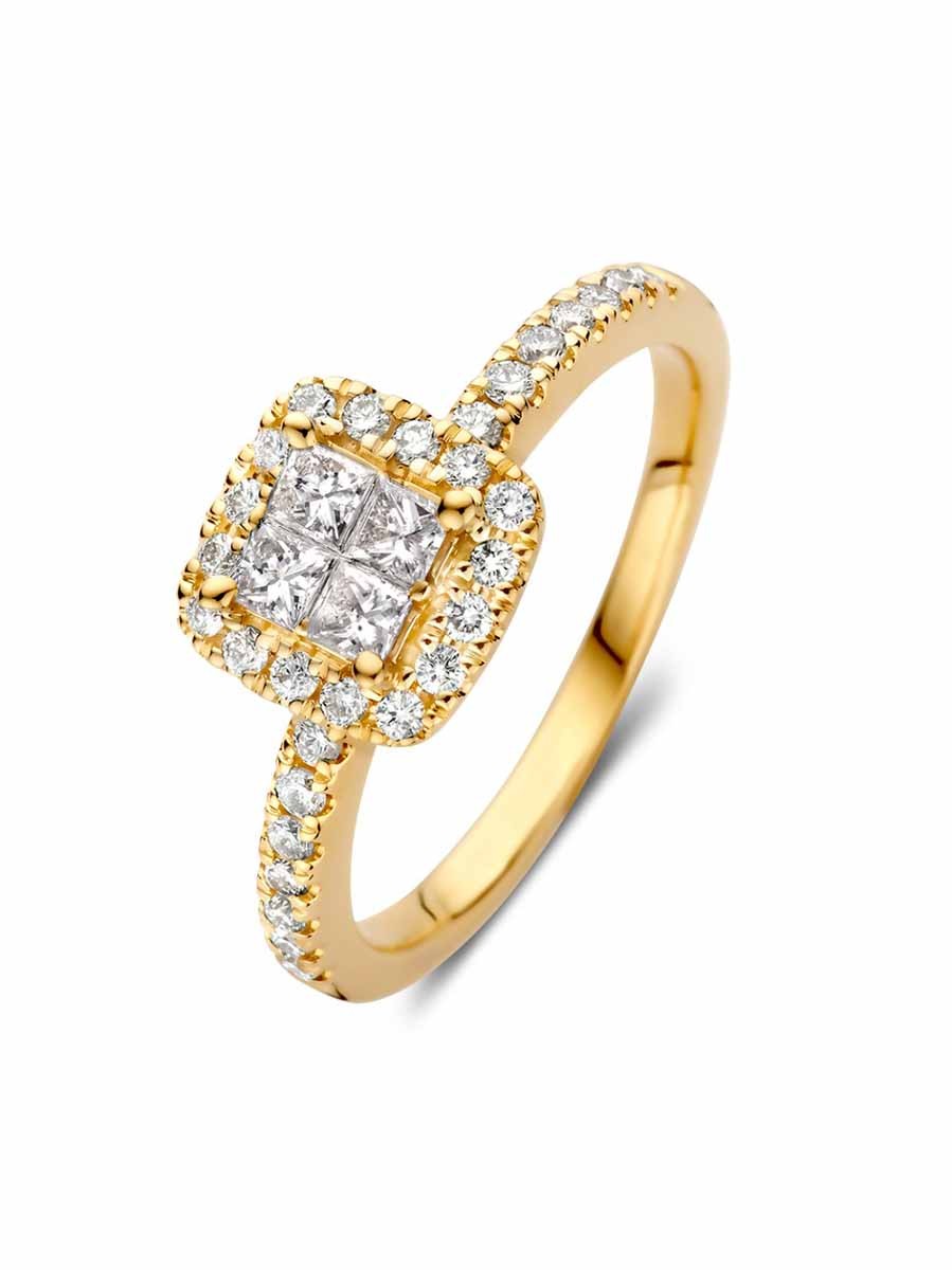 Geelgouden ring met briljant invisible zetting 0,58crt. Geelgouden ring met briljant invisible zetting 0,58crt.