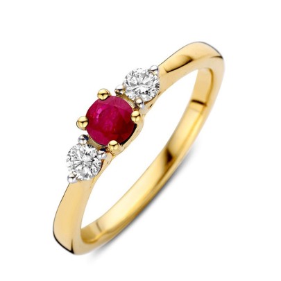 Ring geelgoud briljant + robijn Ring geelgoud briljant + robijn