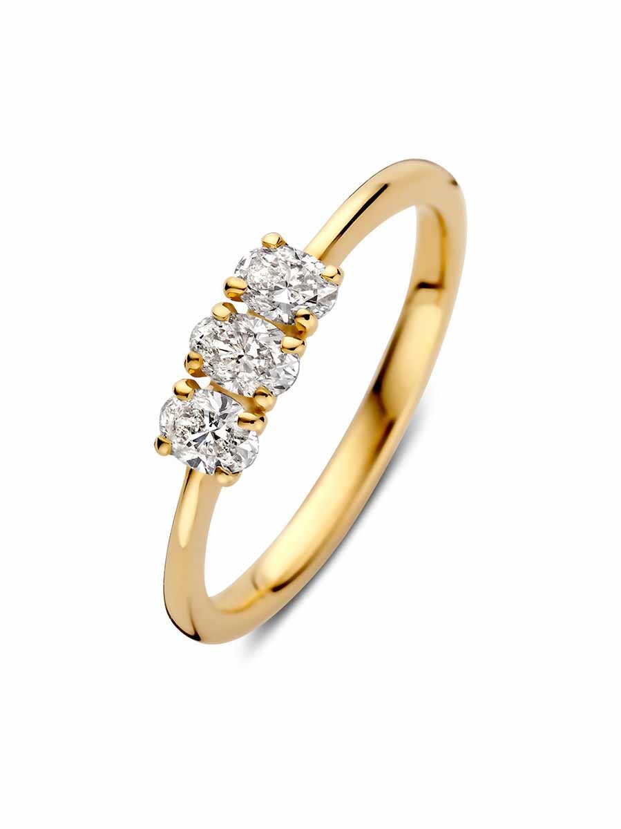 Geelgouden ring met ovale diamanten 0.54 crt. Geelgouden ring met ovale diamanten 0.54 crt.