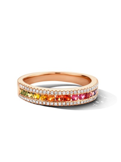 Rosegouden ring met rainbow saffier en briljant