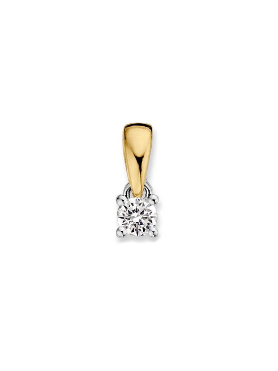 Solitair hanger bicolor met briljant 0,10crt.