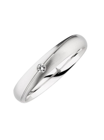 Trouwring witgoud mat met 1 diamant