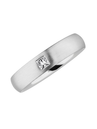 Trouwring witgoud met 1 princess diamant