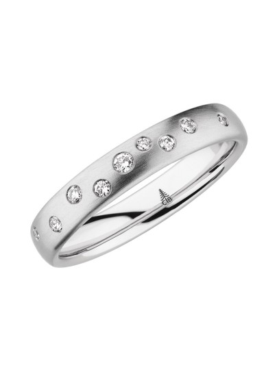 Trouwring witgoud met 9 diamanten