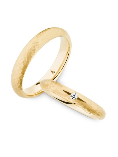 Trouwringen geelgoud gematteerd hamerslag