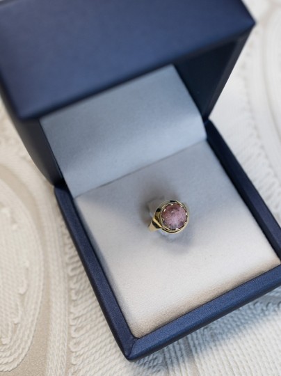 Vintage 14k geelgouden ring met rozekwarts