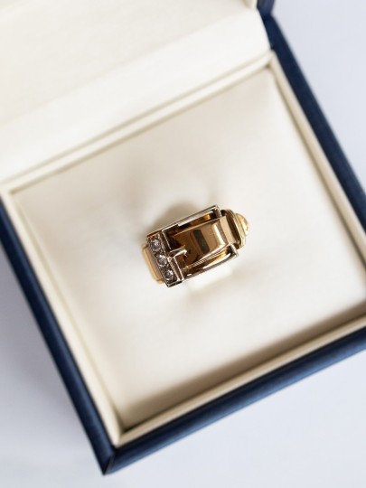 Vintage gesp ring met diamant bicolor