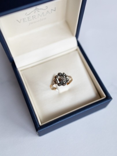 Vintage bicolor ring met roos diamant