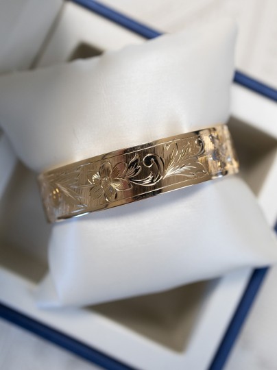 Vintage geelgouden slavenarmband met sierbloemen