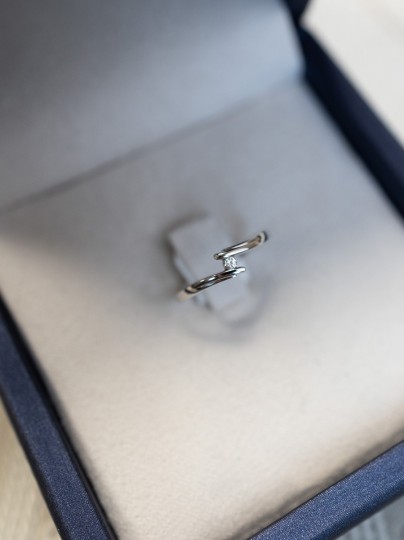 Vintage Witgouden slagring met 1 diamant