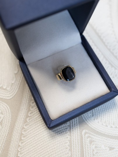 Vintage zegelring geelgoud met onyx