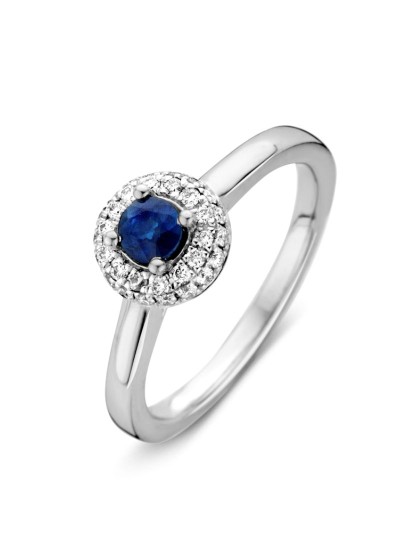 Witgouden ring met saffier