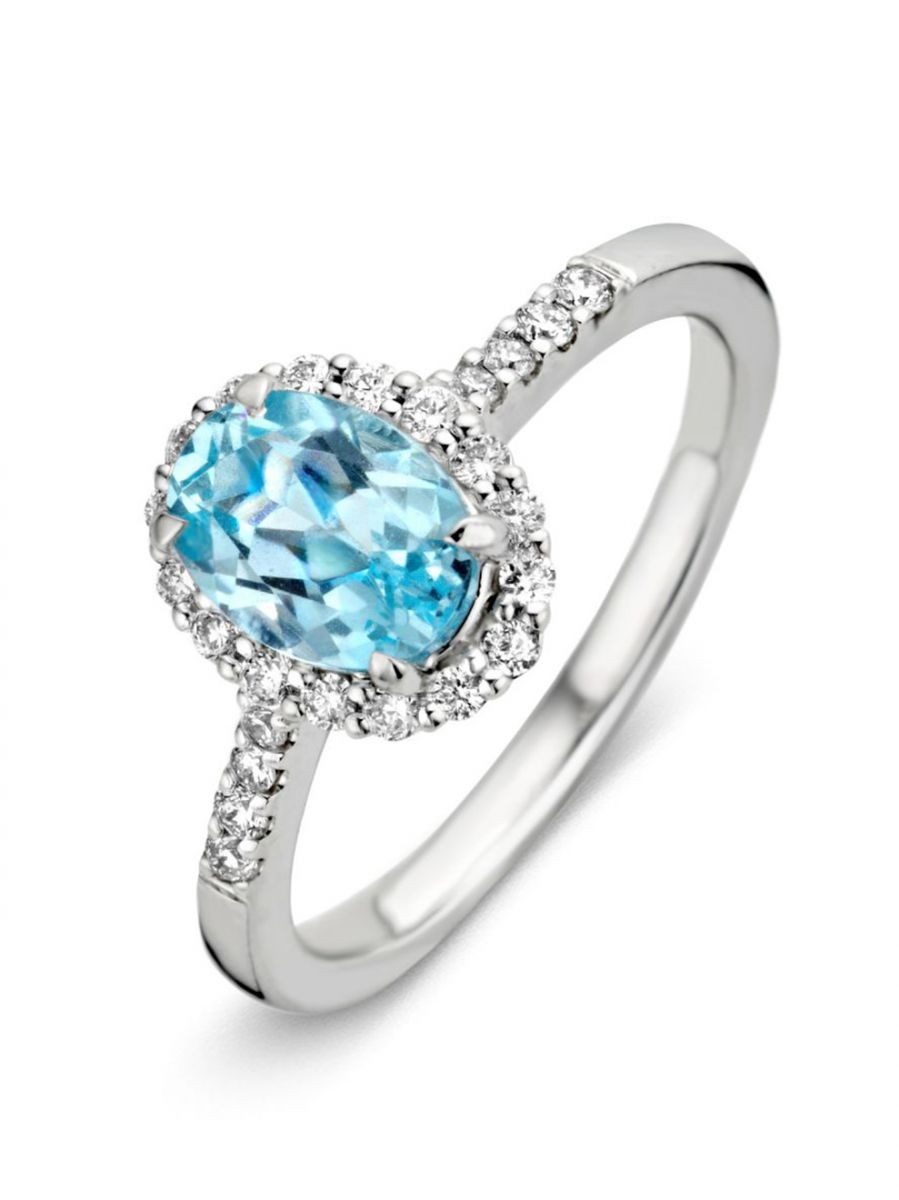 Witgouden ring met topaas en briljant Witgouden ring met topaas en briljant